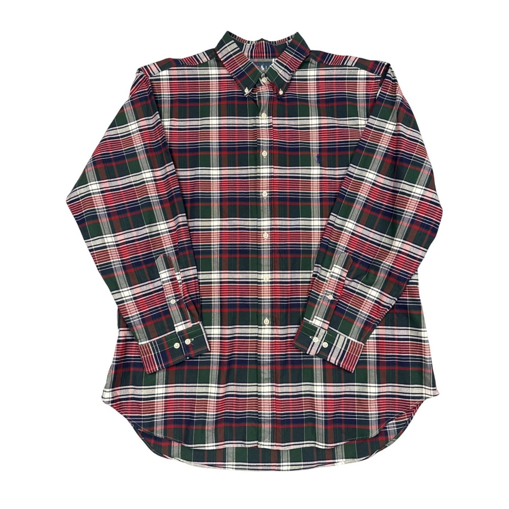 Ralph Lauren Button Down Men 18 34/35 Red Green Plaid Classic Fit Oxford Shirt